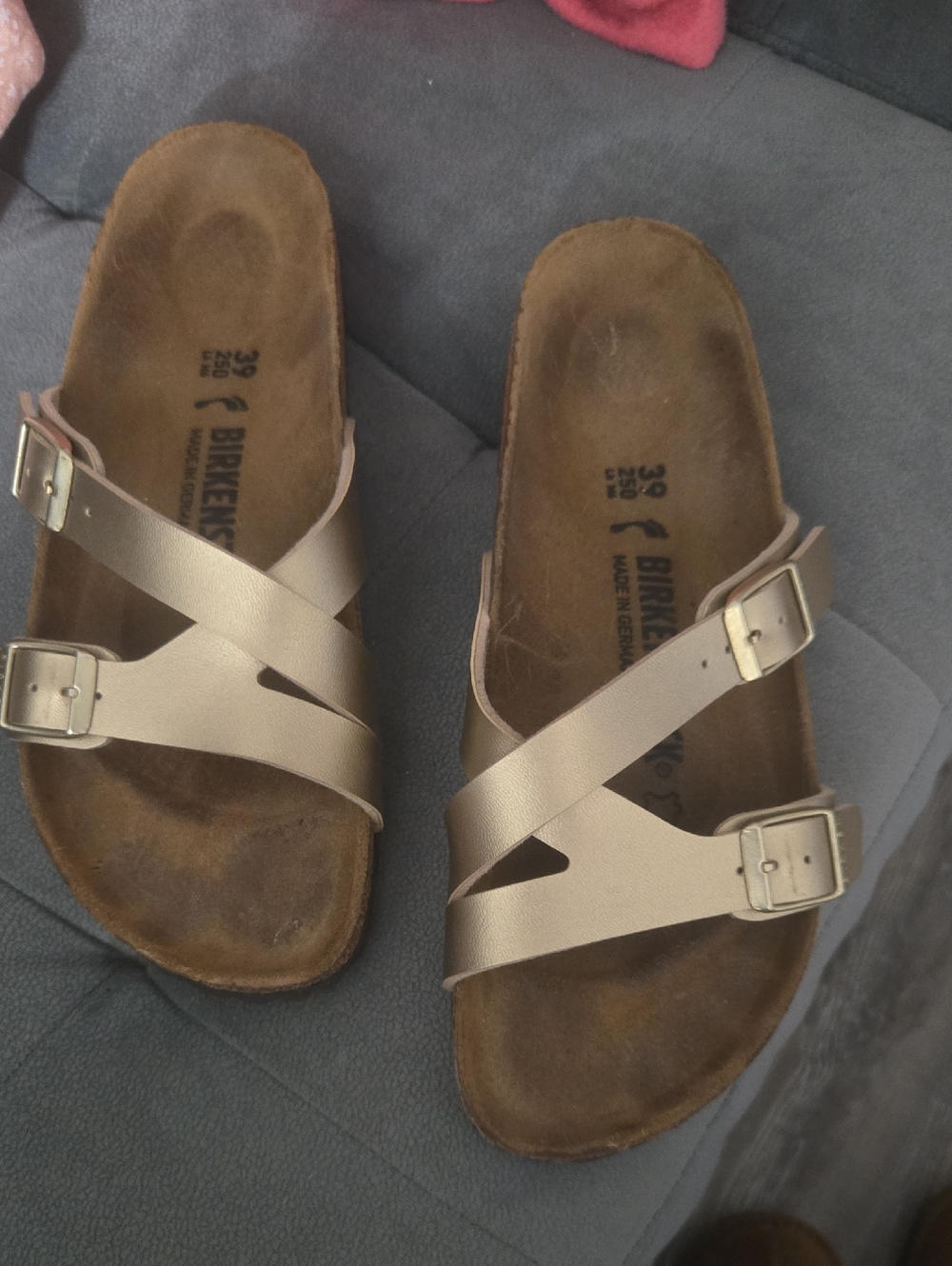 Birkenstock  Gold Crisscross Buckle Sandals